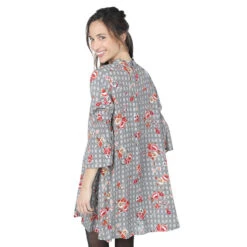 Robe De Grossesse Manches 3/4 à Carreaux Et Fleurs All-over -Maman et Bé Soldes HADAUV NOI 3 X