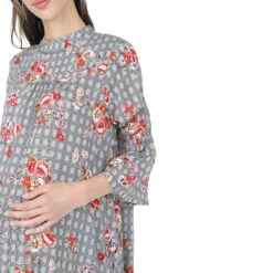 Robe De Grossesse Manches 3/4 à Carreaux Et Fleurs All-over -Maman et Bé Soldes HADAUV NOI 4 X