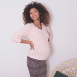 Pull De Grossesse En Tricot Rose Pâle -Maman et Bé Soldes HADAYY ROC 11 X