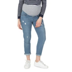 Jeans De Grossesse Effet Used Et Crinkle Avec Bandeau Haut