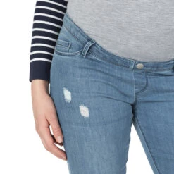 Jeans De Grossesse Effet Used Et Crinkle Avec Bandeau Haut -Maman et Bé Soldes HADAZ8 BLC 4 X