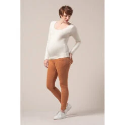 Pantalon De Grossesse Ocre Coupe Slim à Bandeau Haut -Maman et Bé Soldes HADB2O MAR 10 X