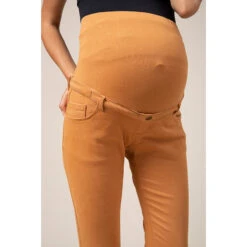 Pantalon De Grossesse Ocre Coupe Slim à Bandeau Haut -Maman et Bé Soldes HADB2O MAR 4 X