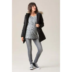 Parka De Grossesse à Capuche Doublée Sherpa à Poches -Maman et Bé Soldes HADB2R NOI 2 X