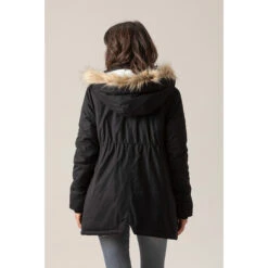 Parka De Grossesse à Capuche Doublée Sherpa à Poches -Maman et Bé Soldes HADB2R NOI 3 X