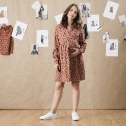 Robe De Grossesse Imprimée Fleurs Et Touches De Doré -Maman et Bé Soldes HADB7A RGF 15 X