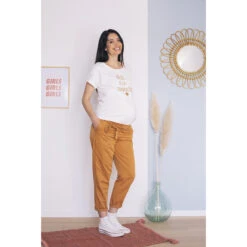 T-shirt De Grossesse Manches Courtes à Message Doré Brodé -Maman et Bé Soldes HADB89 BLA 10 X
