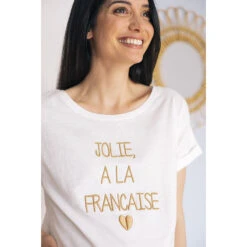 T-shirt De Grossesse Manches Courtes à Message Doré Brodé -Maman et Bé Soldes HADB89 BLA 11 X