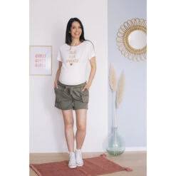 T-shirt De Grossesse Manches Courtes à Message Doré Brodé -Maman et Bé Soldes HADB89 BLA 12 X