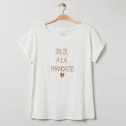 T-shirt De Grossesse Manches Courtes à Message Doré Brodé