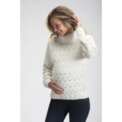 Pull De Grossesse Col Roulé En Maille Fantaisie Ajourée