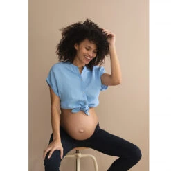 Chemise Unie à Manches Courtes De Grossesse -Maman et Bé Soldes HADBAX BLC 6 X