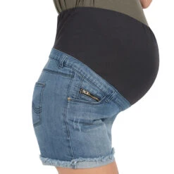 Short De Grossesse En Jean Avec Franges 9 Short De Grossesse En Jean Avec Franges -Maman et Bé Soldes MP2002 BLEU 4 X