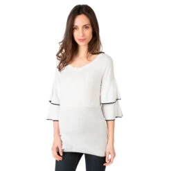 Pull De Grossesse En Tricot Fin Avec Manches 3/4 Volantées