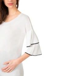 Pull De Grossesse En Tricot Fin Avec Manches 3/4 Volantées -Maman et Bé Soldes OP1006 BLA 4 X