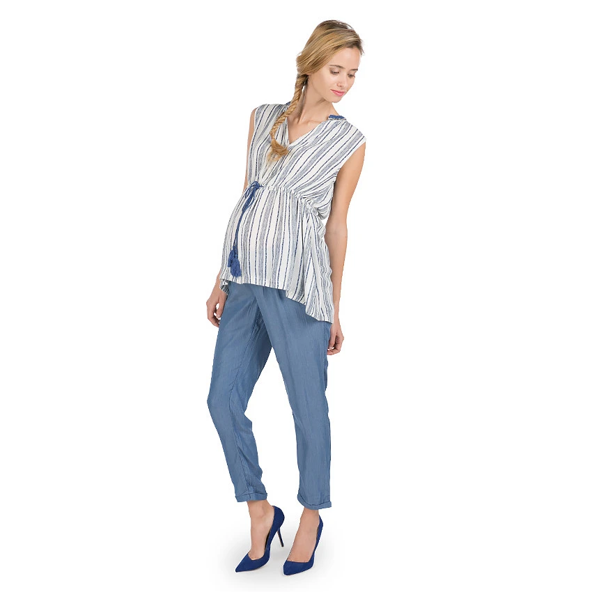 Pantalon De Grossesse En Tencel Avec Liens à Nouer 5 Pantalon De Grossesse En Tencel Avec Liens à Nouer – Image 3