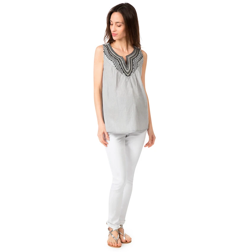 Jean De Grossesse Blanc Avec Bandeau Haut Couleur Chair 4 Jean De Grossesse Blanc Avec Bandeau Haut Couleur Chair – Image 2