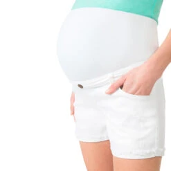 Short De Grossesse En Denim Blanc Avec Bandeau Haut -Maman et Bé Soldes OP2001 BLA 4 X