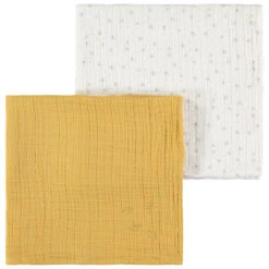 Lot De 2 Langes En Gaze De Coton Moutarde Et Imprimé Feuilles