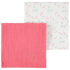 Lot De 2 Langes En Gaze De Coton Rose Et Imprimé Feuilles