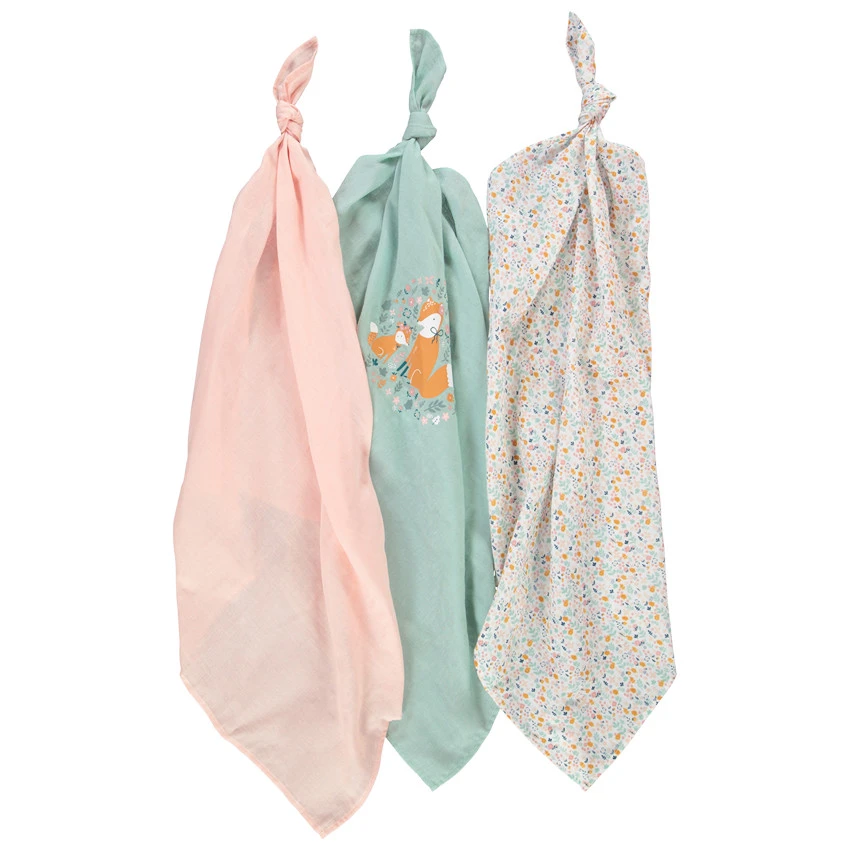 Set De 3 Langes En Coton à Motifs Animaux De La Forêt 3 Set De 3 Langes En Coton à Motifs Animaux De La Forêt
