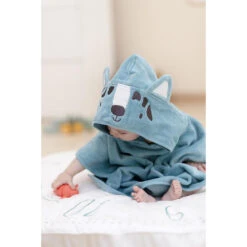 Poncho De Bain à Capuche Brodée Loup En Velours éponge -Maman et Bé Soldes PBRE41 BLM 12 X