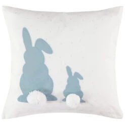 Coussin Décoratif Motif Lapins Et Pompons
