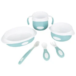Set Repas Avec Couverts En Silicone Mix'N'Match - Bleu