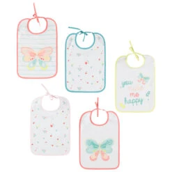 Lot De 5 Bavoirs à Motifs Fantaisie Et Papillons Colorés
